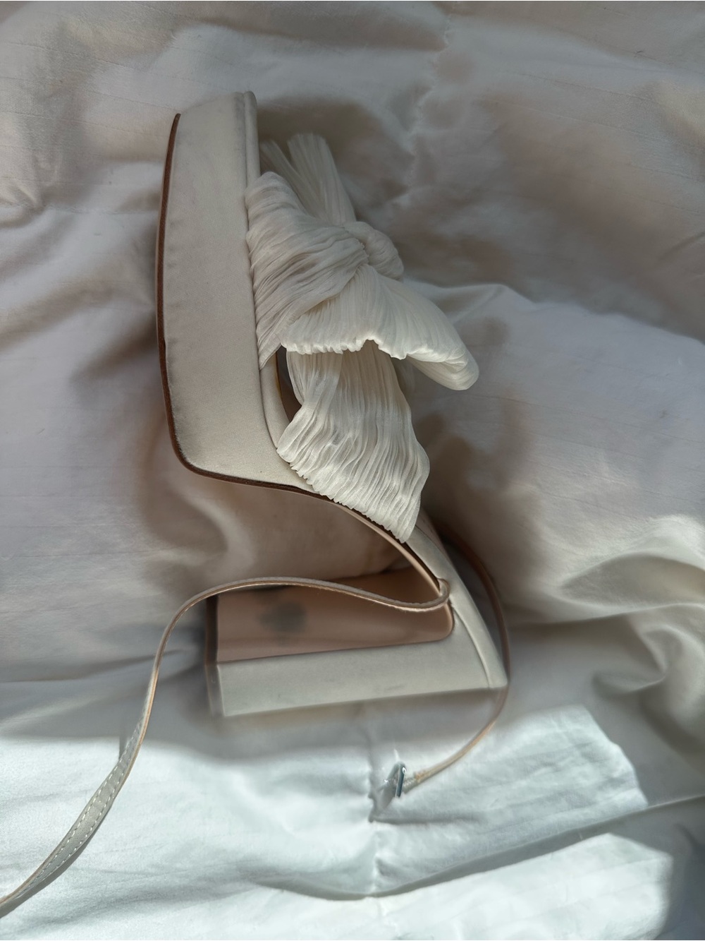Loeffler Randall Natalia Pearl Platform Bow Heel Sandals Ivory Bridal Wedding - Picture 2 of 9